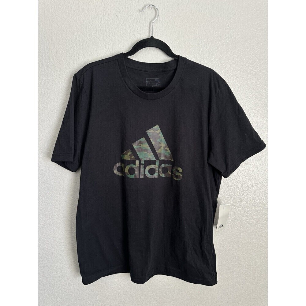 Adidas Shirt Men's Size Large Camouflage GT Print Black Pullover Top 100% Cotton